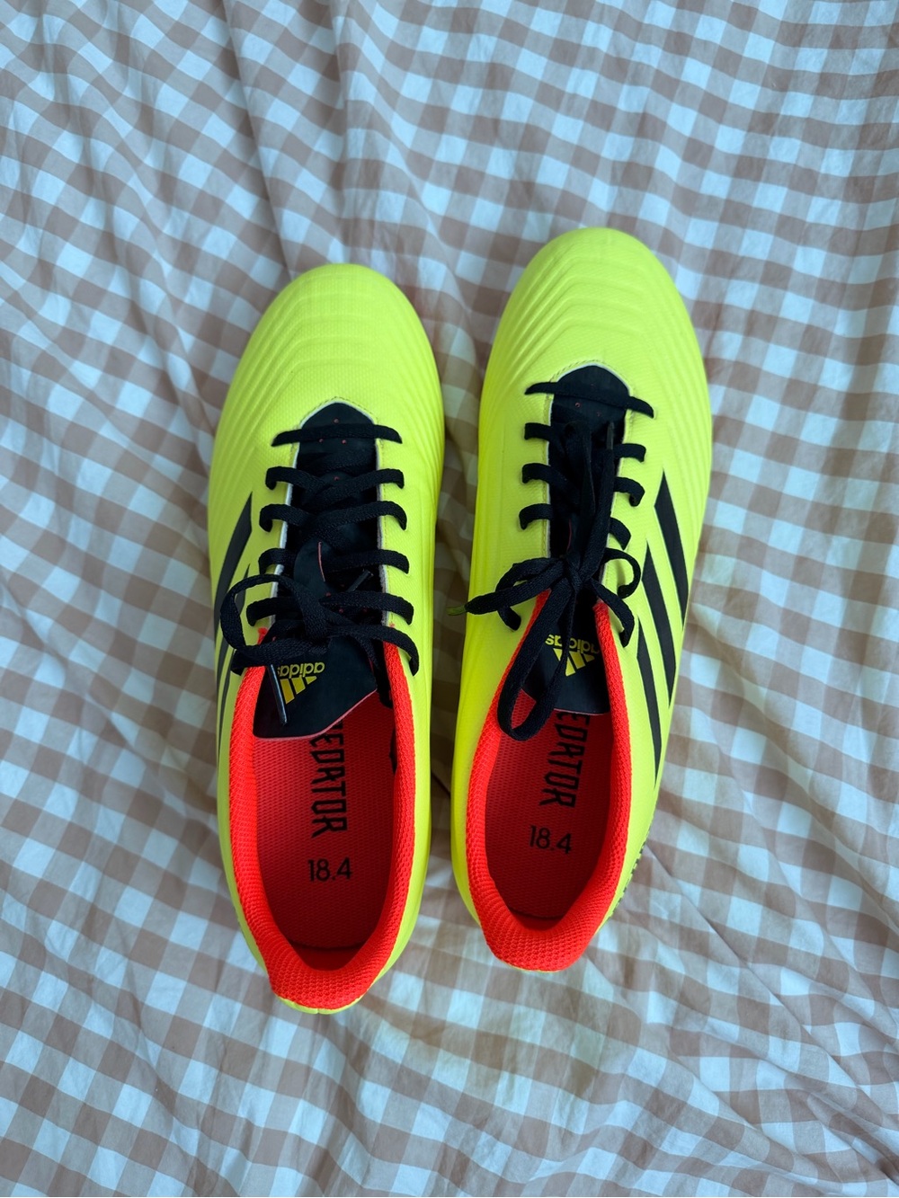 adidas Predator Youth Soccer Cleats Neon Yellow & Black with Red Lining
